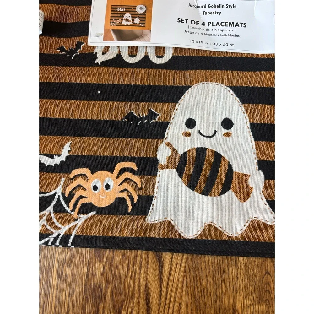 Halloween Ghosts Black Orange Set Of 4 Placemats 13